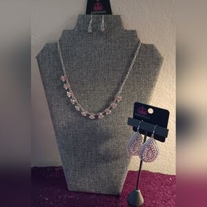 Paparazzi Silver and Pink Necklace and Earring Set